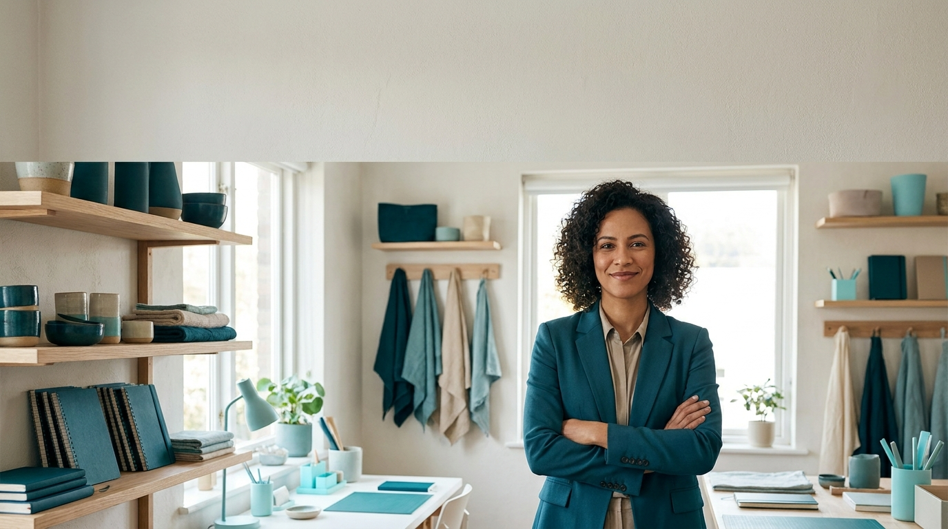 Empreendedora em seu negocio representando o seguro empresarial